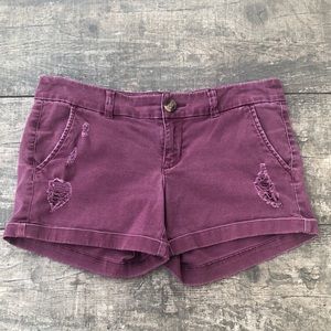 AEO Burgundy MIDI Shorts - Super Stretch Denim